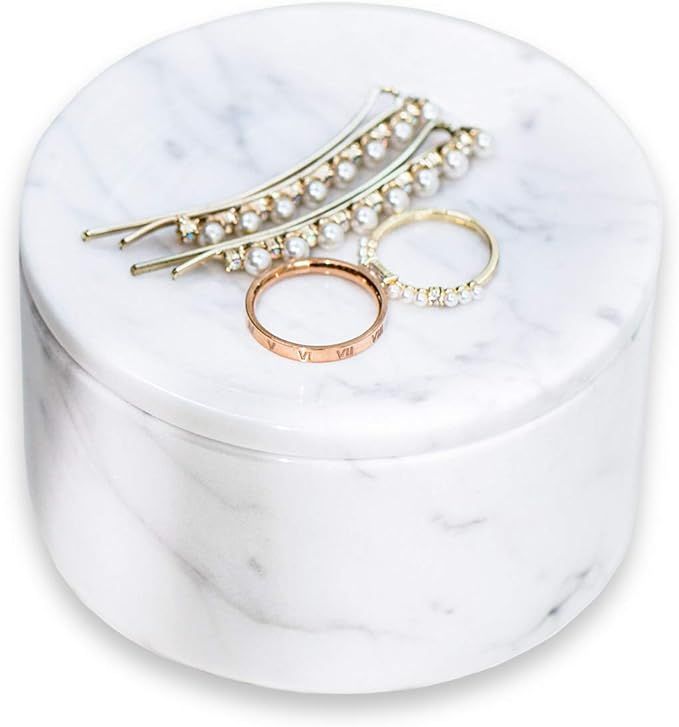 Marble Jewelry Box Organizer One-Tier Resin Storage Container with Removable Lid for Ring Necklac... | Amazon (US)