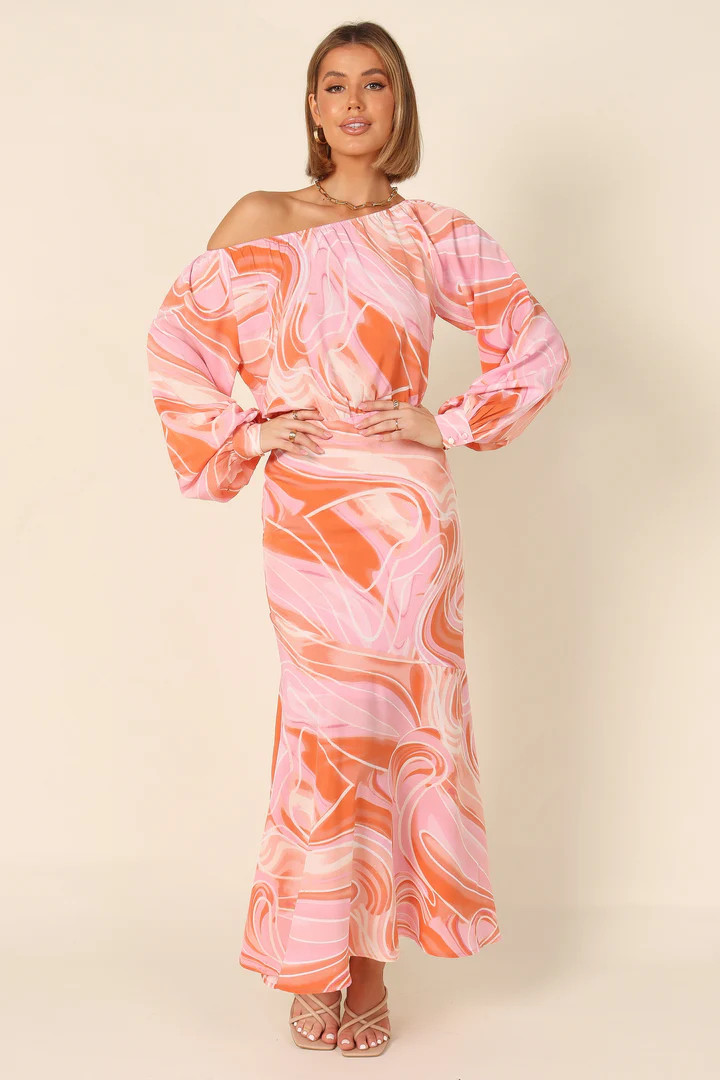 Adler One Shoulder Long Sleeve Midi Dress - Pink Marble | Petal & Pup (US)