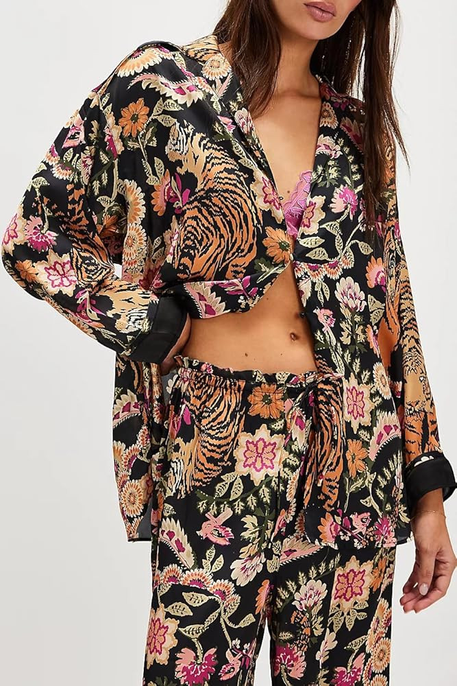 LILTWIST Silk Satin Pajamas Set for Women 2 Piece Floral Pjs Wide Leg Lounge Pants Set Long Sleev... | Amazon (US)