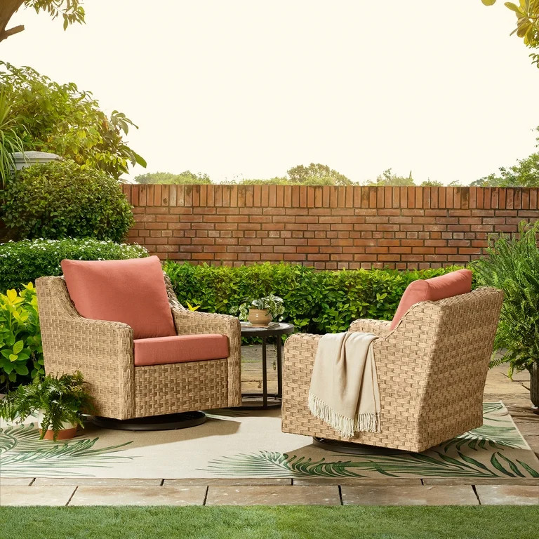 Better Homes & Gardens River Oaks Outdoor Swivel Gliders with Patio Covers, Set of 2, Red | Walmart (US)