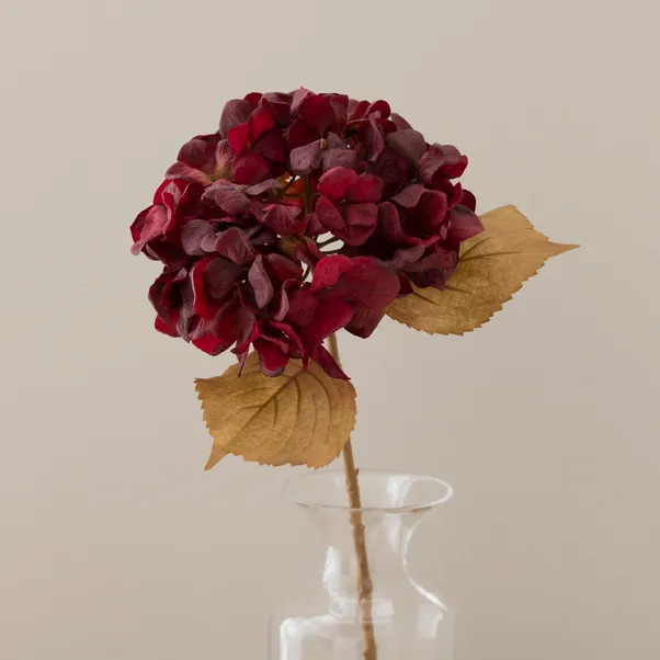 Artificial Dried Look Red Hydrangea Stem | Dunelm