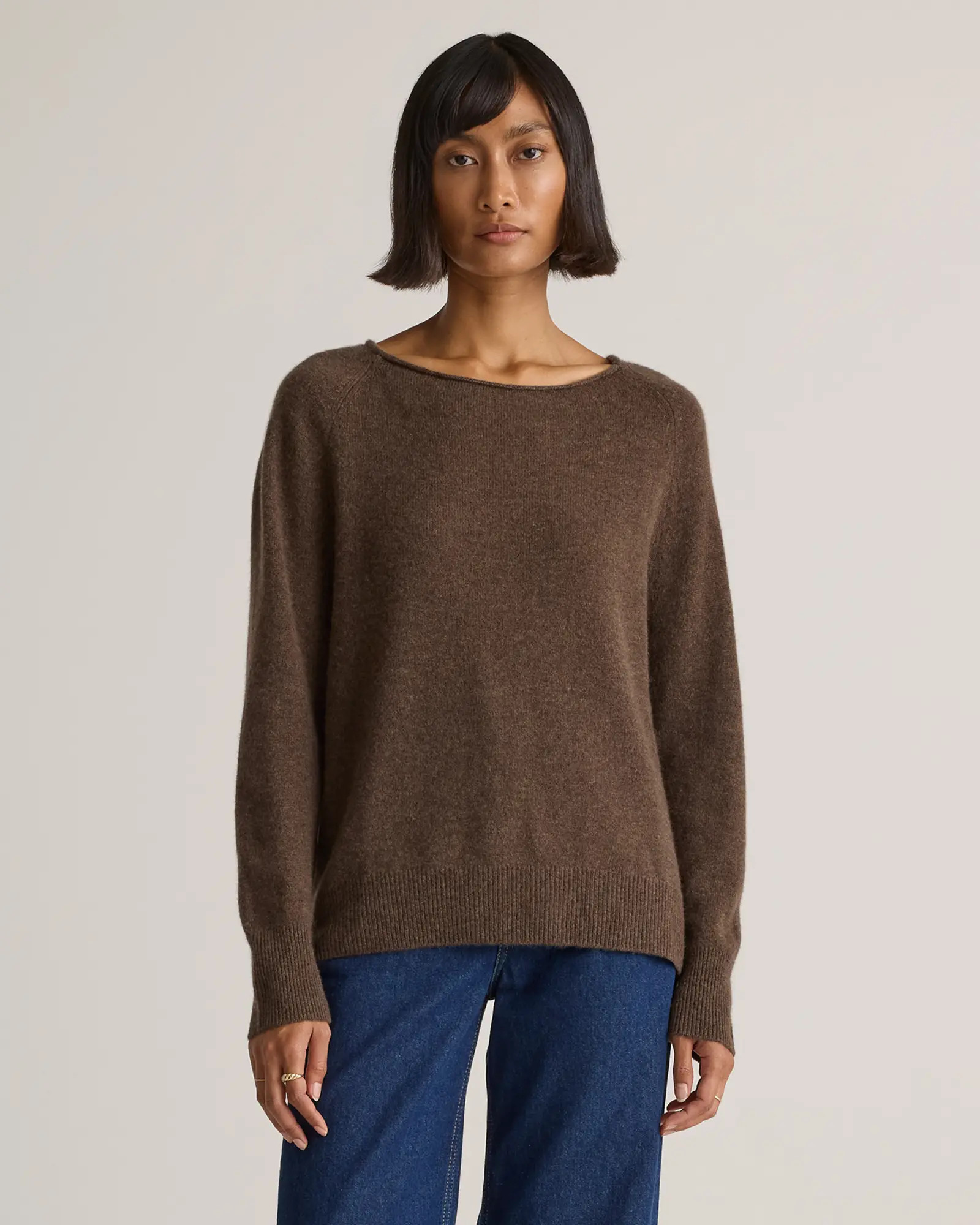 Mongolian Cashmere Boatneck Sweater in Brown | Quince