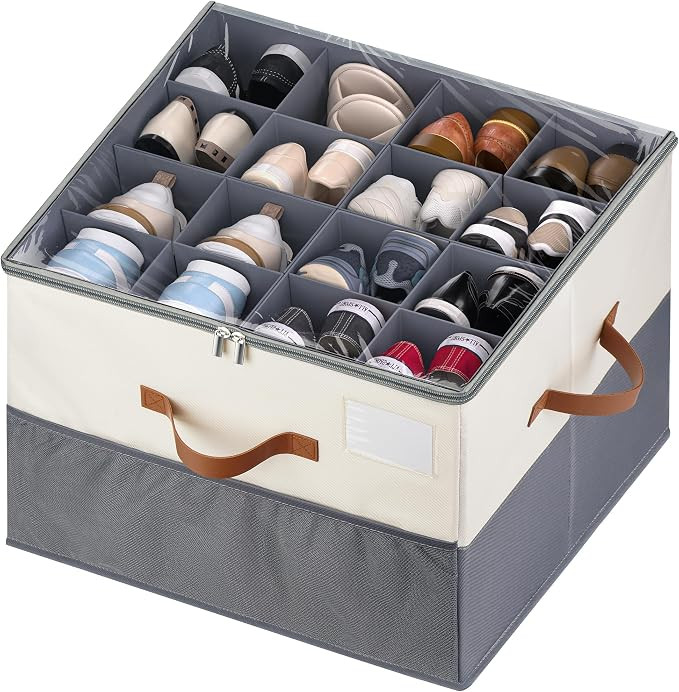Shoe Organizer for Closet, 1 Pack Shoe Storage Container with Adjustable Dividers, Space Saving S... | Amazon (US)