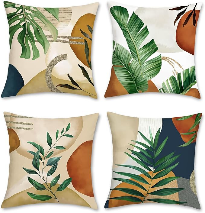 Bonhause Boho Abstract Leaves Pillow Covers 18x18 Set of 4 Mid Century Modern Decorative Pillows ... | Amazon (US)
