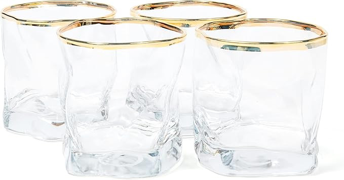 Protona Gold Rim Drinking Glasses | Set of 4 Premium 8oz Glass Cups | Everyday Glassware | Amazon (US)