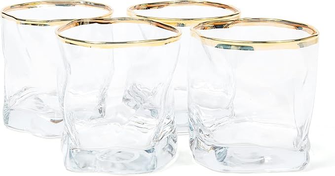 Protona Stemless Wine Glasses Set of 4, Premium 8oz Unique Gold Rim Whiskey Glasses for Men, Deco... | Amazon (US)