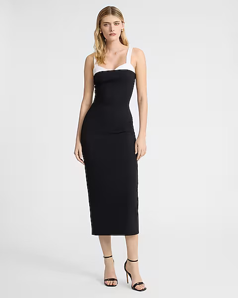 Two Tone Peekaboo Bra Sweetheart Midi Dress | Express