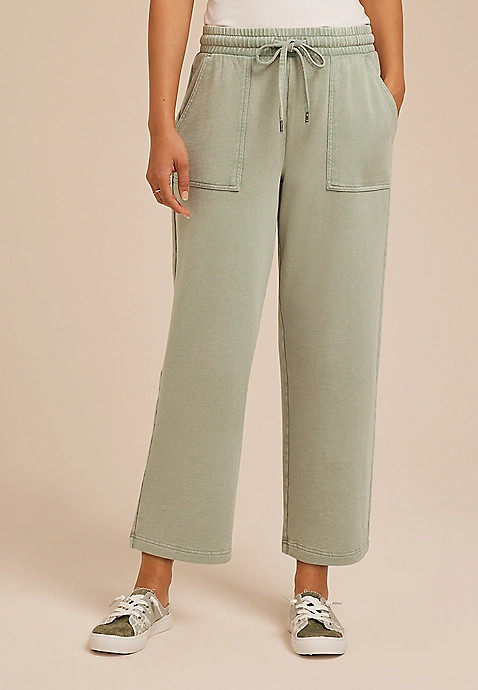 Washed Terry High Rise Wide Leg Cropped Pant | Maurices