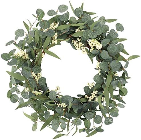 CEWOR Artificial Eucalyptus Wreath for Front Door Decor Fall Wreath Green Leaf Wreath for Farmhou... | Amazon (US)