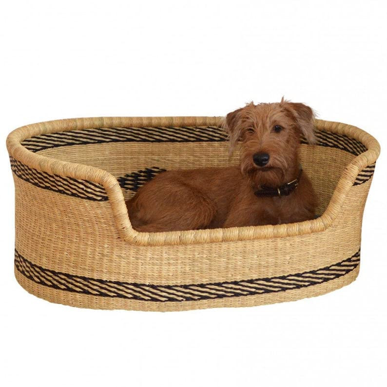 Dog Bed Basket with 3 Inches Thick Mattress, African Woven Dog Basket, Wicker Puppy Basket Bed, B... | Amazon (US)