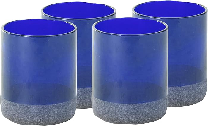 IWAS Upcycled Short Blue Drinking Glasses | 250 ML | 8.45 OZ | Set of 4 | Sustainable Water Glass... | Amazon (US)