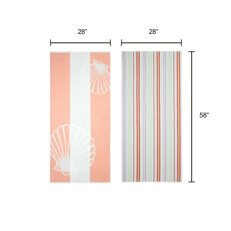 Mainstays Pink Scallops & Stripes Cotton Blend Beach Towels (2 count) | Walmart (US)