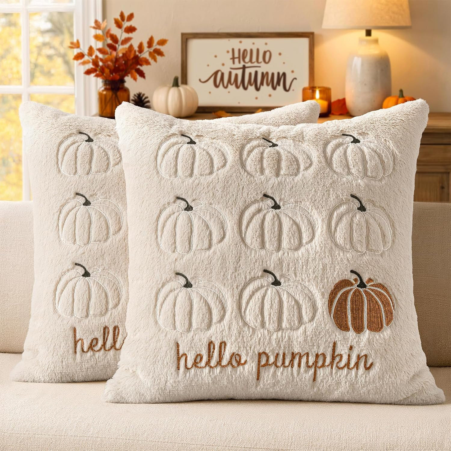 MIULEE Fall Pumpkin Pillow Covers 18x18 Beige Fall Decor | Amazon (US)