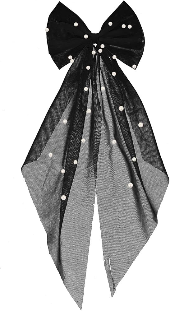 Bridal Pearl Hair Bow Veil Bridesmaid Large Hair Bow Wedding Veil with Barrette Bachelorette Part... | Amazon (US)