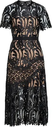 Black Prarie Floral Lace Midi Dress | Nordstrom