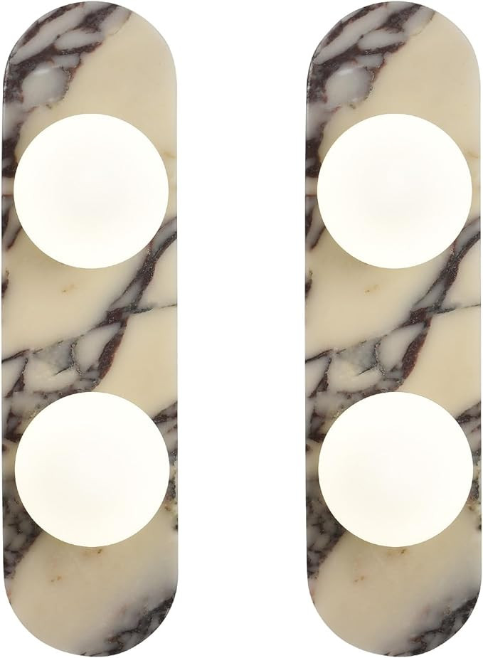 Natural Marble Wall Sconces 2-Light, Bulb Included, Alabaster Calacatta Viola Stone Modern Hardwi... | Amazon (US)