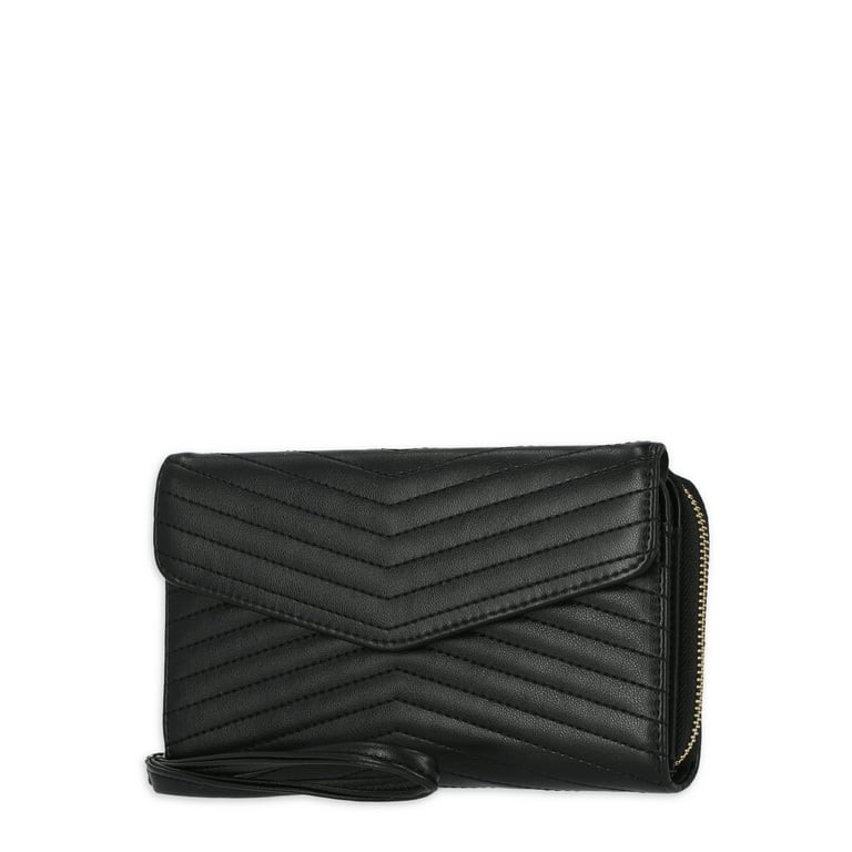 Time and Tru Women's Ainsley Bulk Clutch Wallet Vinyl Solid Black | Walmart (US)