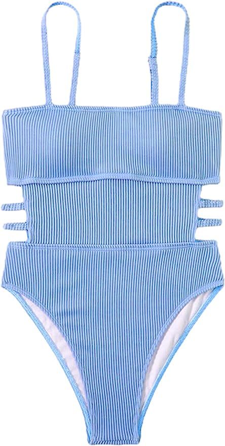 Hilinker Women's Ribbed One Piece Swimwear Cutout Tummy Control Bathing Suit | Amazon (US)