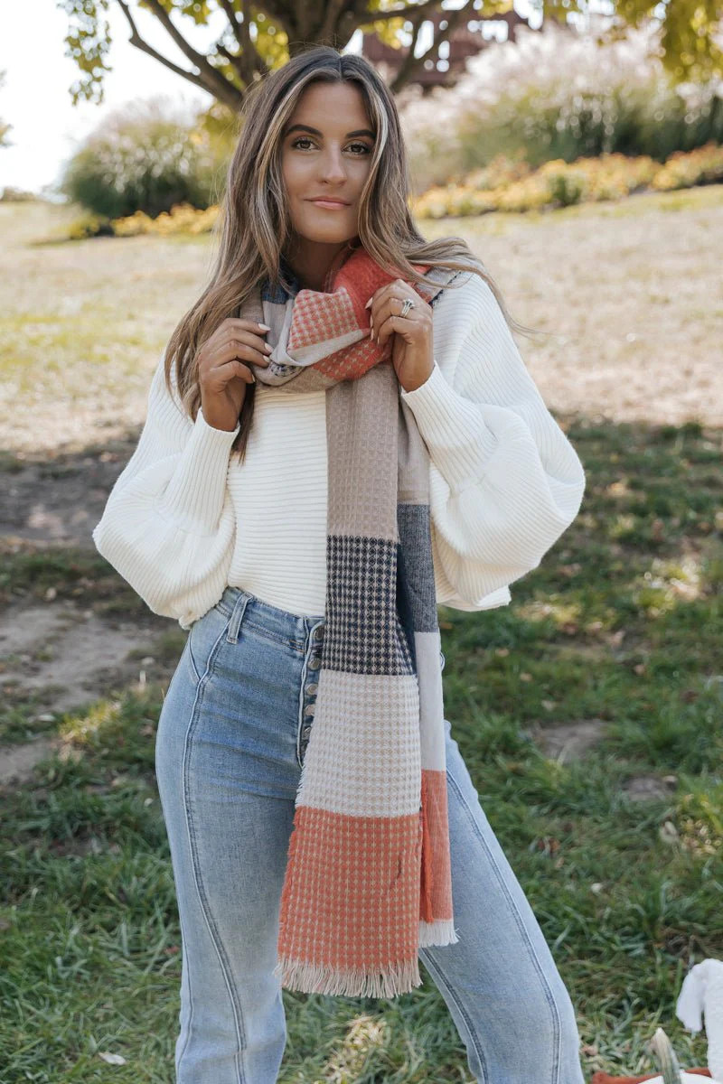 Navy Plaid Waffle Knit Blanket Scarf | Magnolia Boutique | Magnolia Boutique