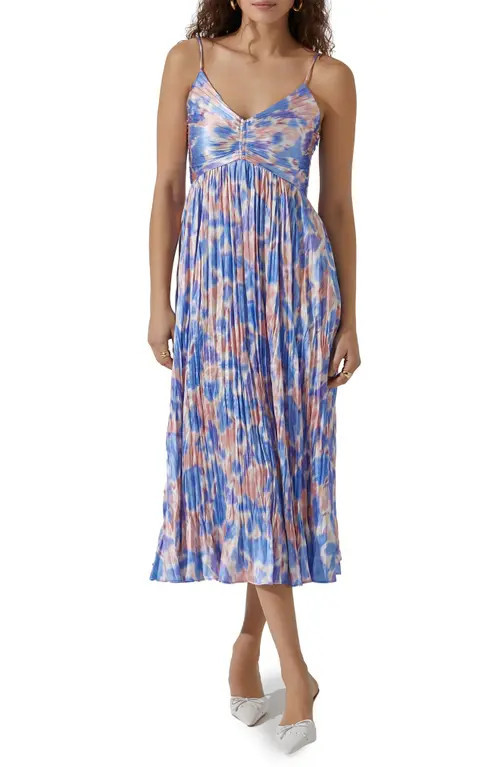 ASTR the Label Maeve Floral Midi Sundress in Pink Blue Abstract at Nordstrom, Size Small | Nordstrom