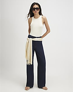 Blue High Waisted Relaxed Straight Leg Jeans | River Island UK & IE