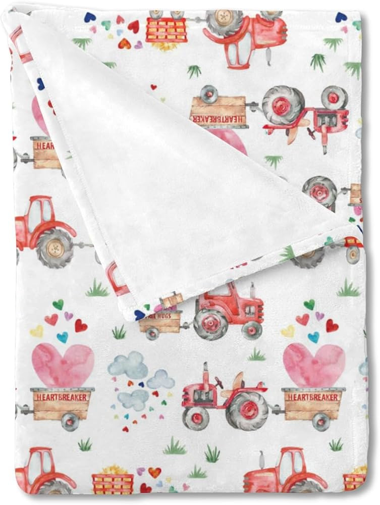 HawSkgFub Baby’s First Valentine’s Day Blanket Boy Girl Gift Neutral, Red Love Heart Farm Tra... | Amazon (US)