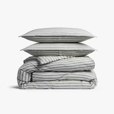 Full/Queen Relaxed Linen Stripe Duvet Cover & Sham Set Cove & Parchment - Parachute for Target | Target
