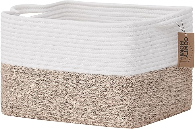 COMFY-HOMI Cotton Rope Woven Basket with Handles for Shelves,Toys,Book, Cloth Storage Baskets for... | Amazon (US)