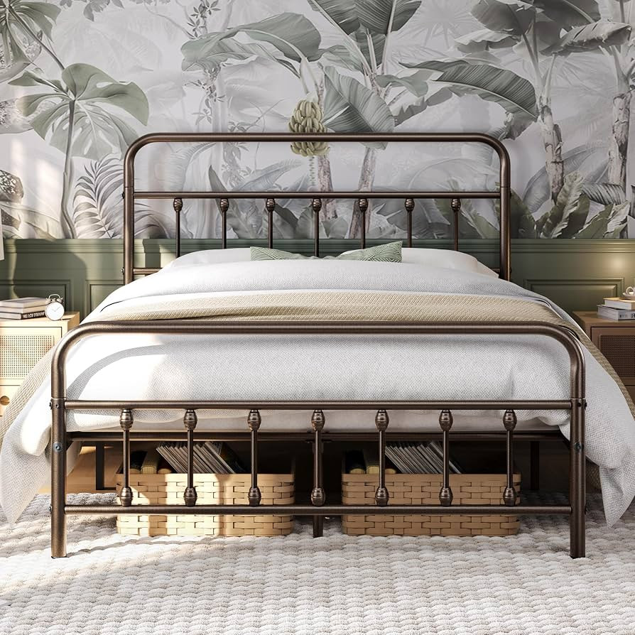 Yaheetech Classic Metal Platform Bed Frame Mattress Foundation with Victorian Style Iron-Art Head... | Amazon (US)