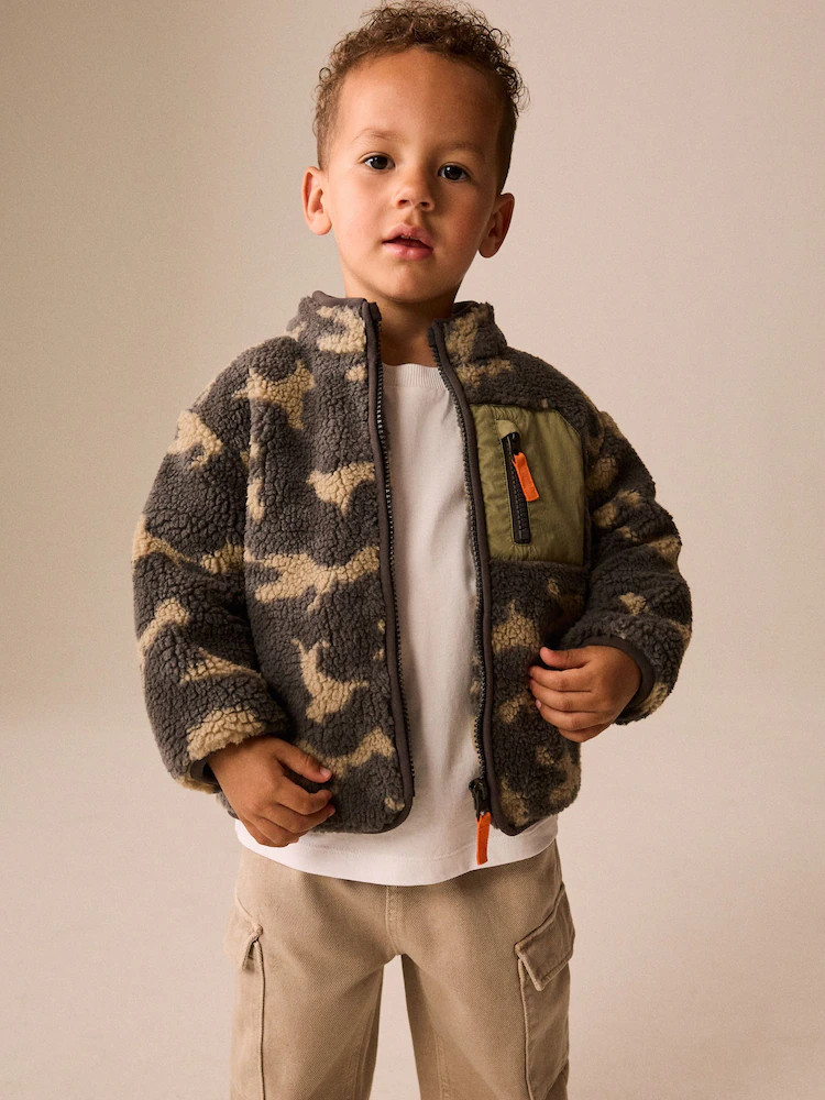 Camouflage Funnel Neck Zip Up Borg Fleece (3mths-7yrs) | Next EU