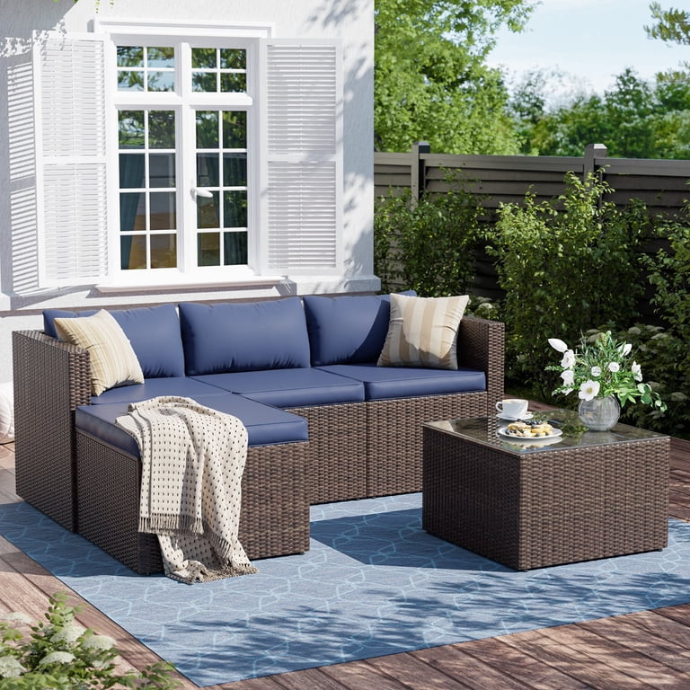 ELPOSUN 5-Piece Patio Furniture Set,Patio Conversation Set All-Weather Wicker Outdoor Sectional S... | Walmart (US)