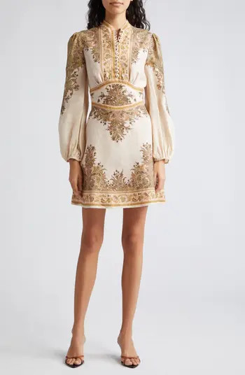 Natura Floral Paisley Long Sleeve Linen Mini Dress | Nordstrom