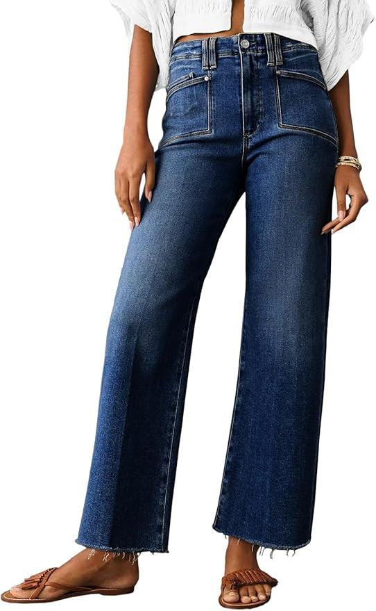 Cicy Bell Womens High Waisted Cropped Jeans Trendy Stretchy Baggy Straight Leg Raw Hem Capri Deni... | Amazon (US)