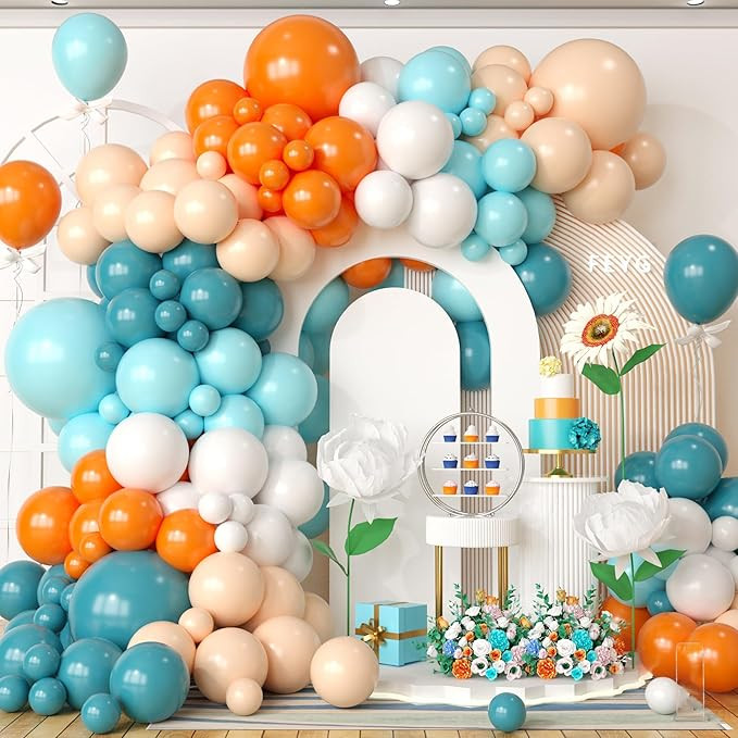 Blue and Orange Balloons Arch Kit, Orange Retro Sea Blue Teal Apricot White Balloon Garland Kit L... | Amazon (US)