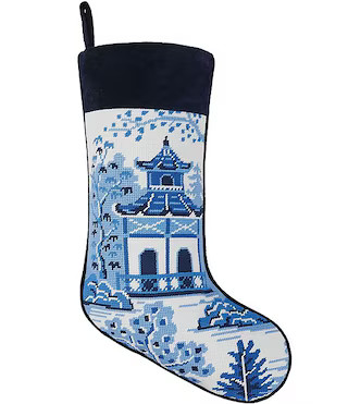 Peking Handicraft Chinoiserie Pagoda Embroidered Needlepoint Holiday Stocking | Dillard's | Dillard's