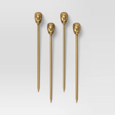 4pc Halloween Skull Cocktail Stirrers Gold - Threshold™ | Target