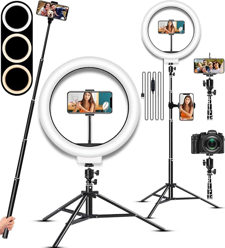 LED Selfie Ring Light with Stand, Circle Light for Makeup/Live Stream, Desktop Camera LED Ringlig... | Amazon (US)