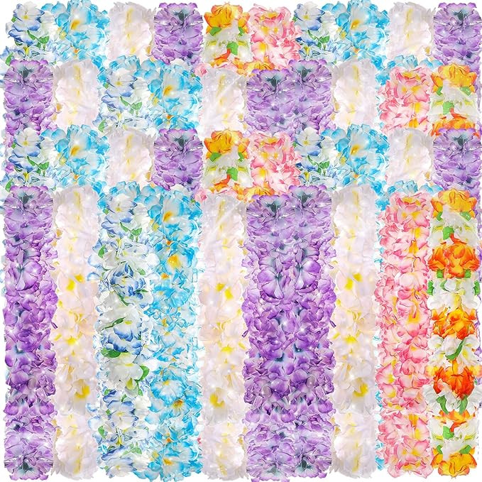 Syhood 50 Pcs Hawaiian Leis Party Silk Flower Leis for Adult Mahalo Floral Thickened Tropical Flo... | Amazon (US)