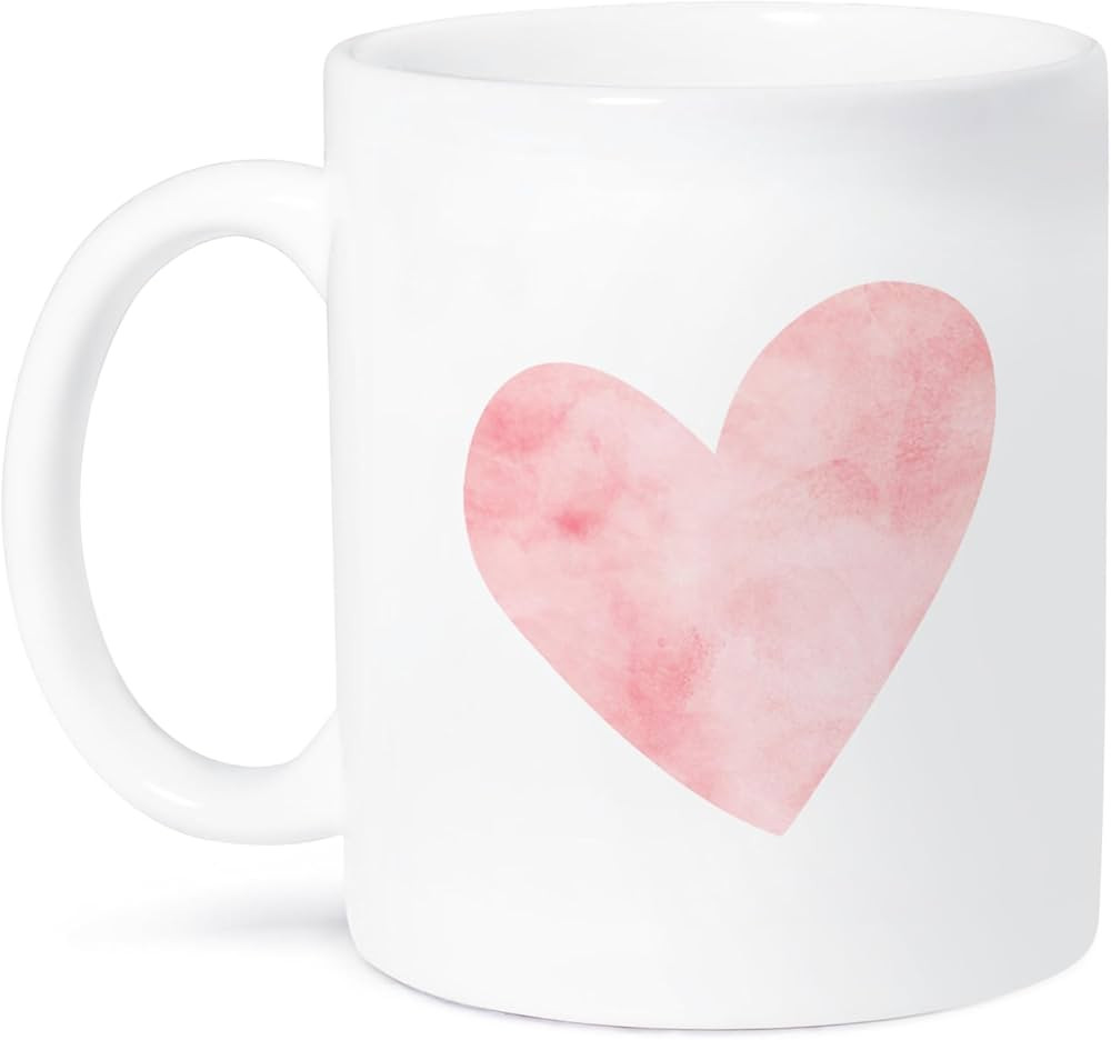 3dRose Pretty Blush Pink Watercolor Heart Mug, 11 oz | Amazon (US)