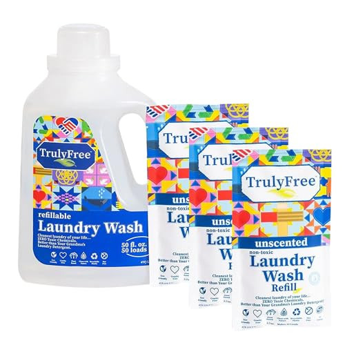 Truly Free Laundry Wash Detergent for Sensitive Skin, Gentle & Safe for Baby Clothes | Plant-Based, Natural Ingredients | Unscented | Include 1 Refillable Bottle (150 Loads) | Amazon (US)