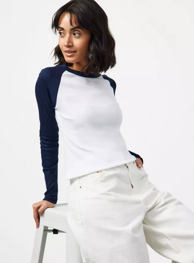 Buy Navy Raglan Ribbed Long Sleeve T-Shirt XS | T-shirts | Tu | Tu Clothing