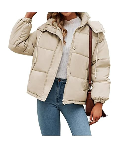 MEROKEETY Women's Winter Long Sleeve Zip Puffer Jacket Pockets Baggy Short Down Coats | Amazon (US)