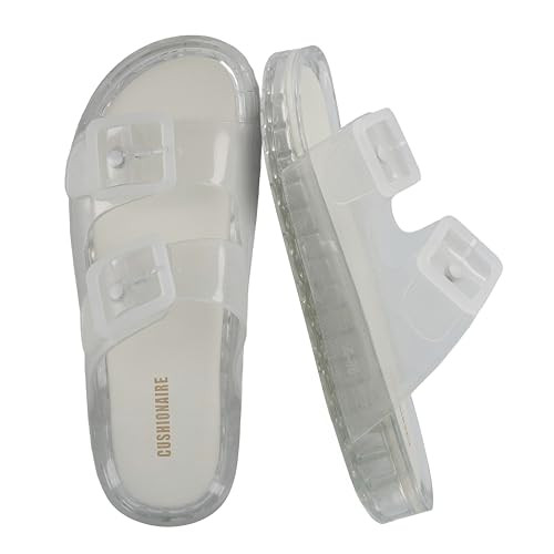 CUSHIONAIRE Pool Slides for Women Waterproof Double Buckle Adjustable Slip-On Womens Sandals for Beach Shower Casual Wear, Clear 11 | Amazon (US)