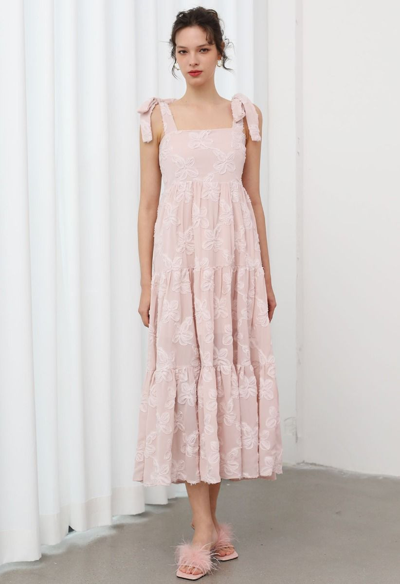 Pale Pink Floral Tie-Strap Maxi Dress | Chicwish