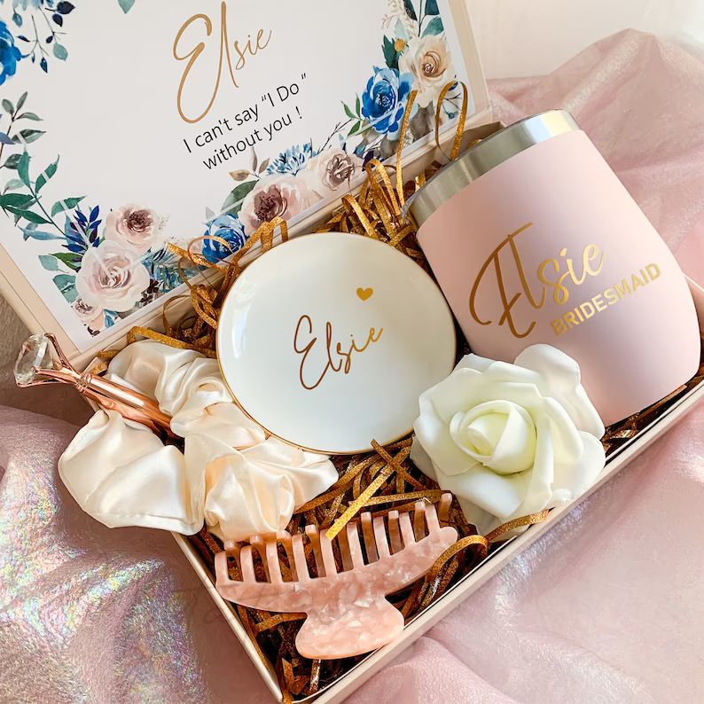 Pink Bridesmaid Box With Tumbler, Bridesmaid Box With Ring Dish, Filled Proposal Box Set, Bridal ... | Etsy (US)