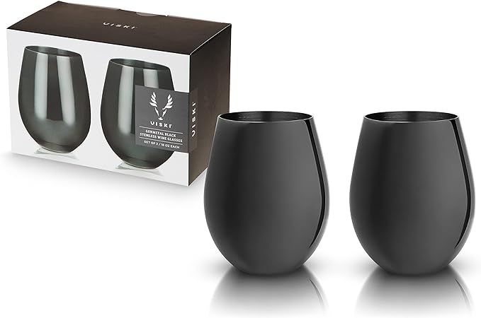 Viski Gunmetal Wine Glasses, Stemless Wine Glass Set, Stainless Steel with Matte Black Finish, 18... | Amazon (US)