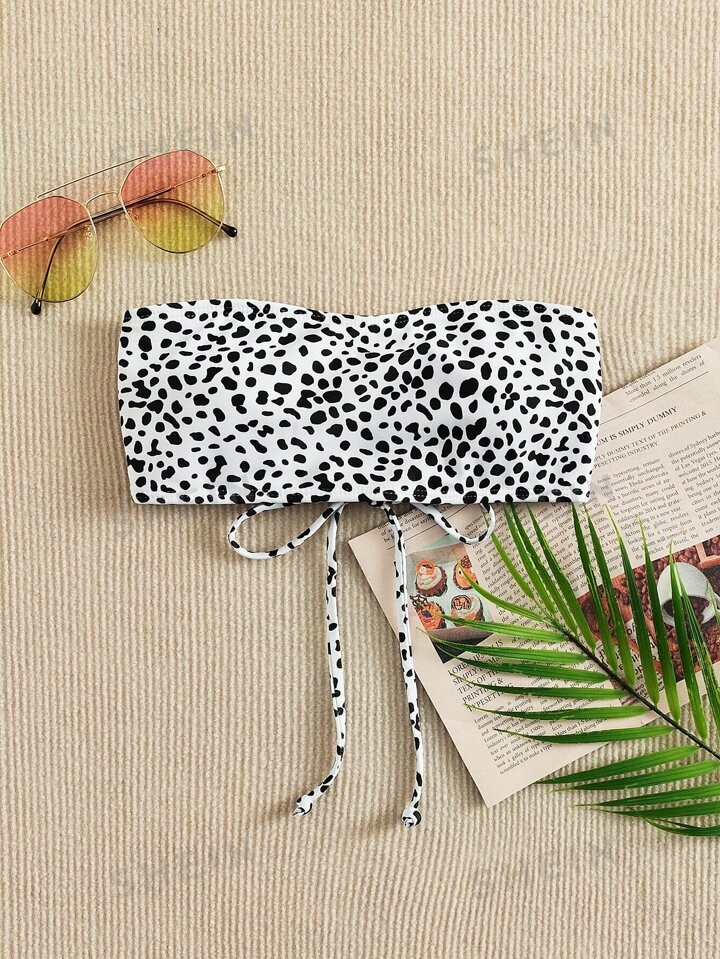 SHEIN Swim Summer Beach Dalmatian Pattern Bandeau Bikini Top | SHEIN