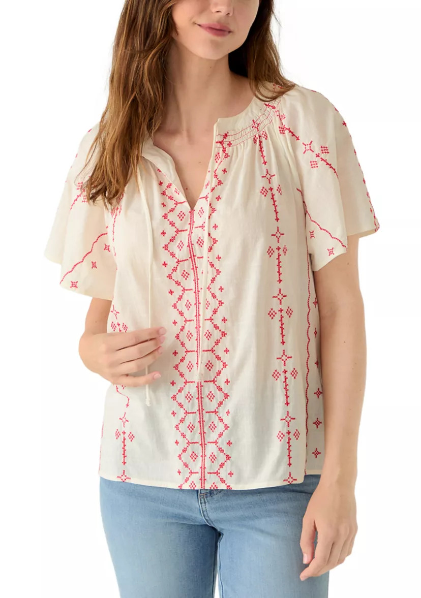 Women's Flutter Sleeve Embroidered Top | Belk