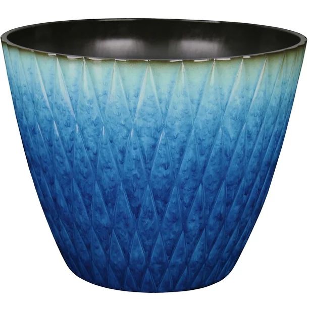 Better Homes & Gardens Almeria 17.8 inch Round Planter, Blue, Recycled Resin | Walmart (US)