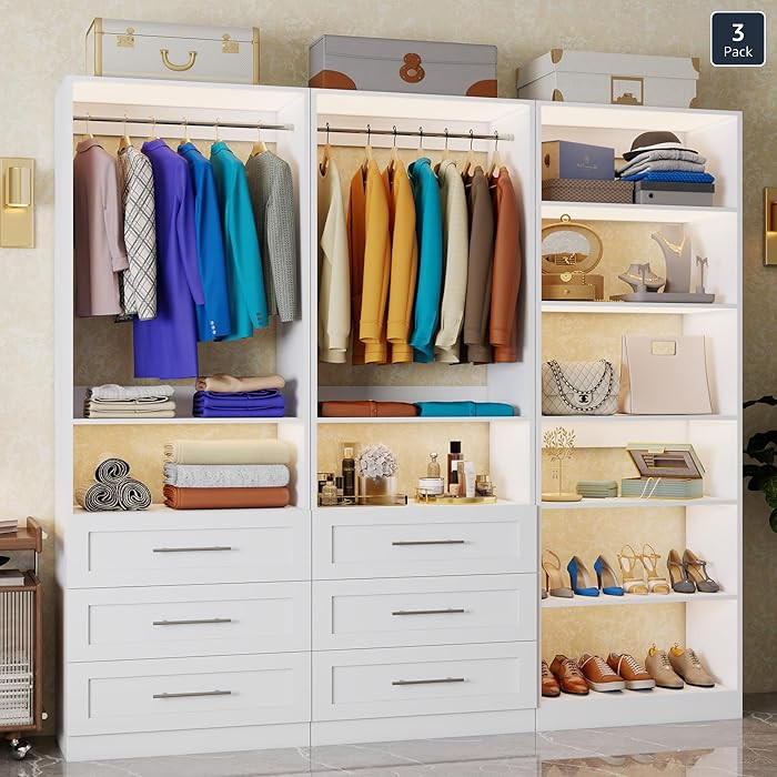 Closet System with 3 Sets, Max 189"L Closet Organizer with 6 Drawers & 8 Shelves, Customizable Mo... | Amazon (US)